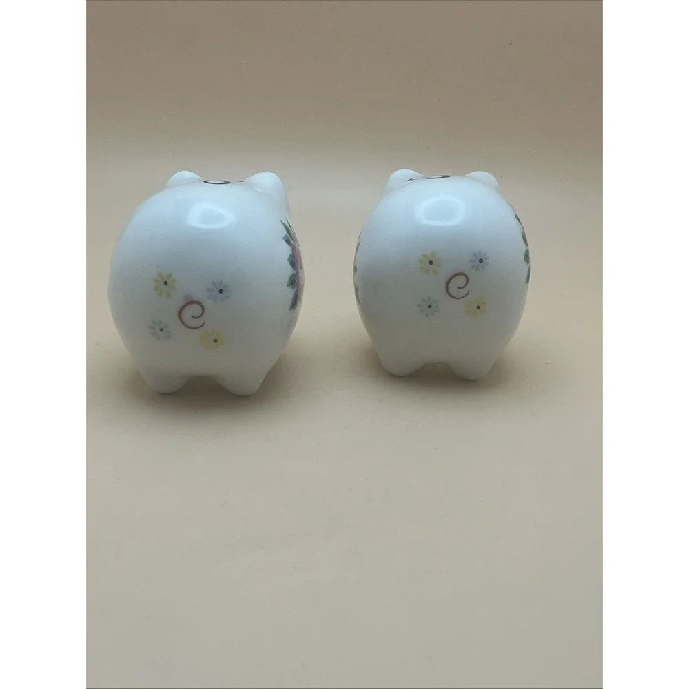 Vintage Pig Salt & Pepper‎ Shakers with Calligraphy Letters, Flowers.